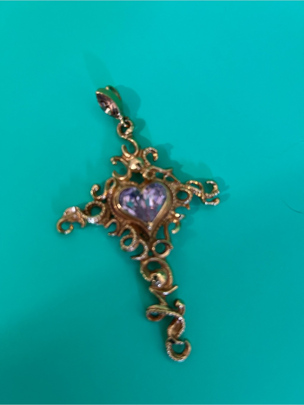 Christian Lacroix vintage cross with pink heart pendant